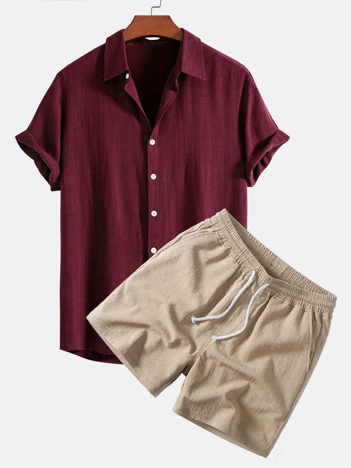 Xavier | Camisa Lino-Rayón y Short - Granate