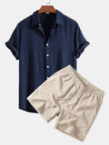 Xavier | Camisa Lino-Rayón y Short - Azul Marino