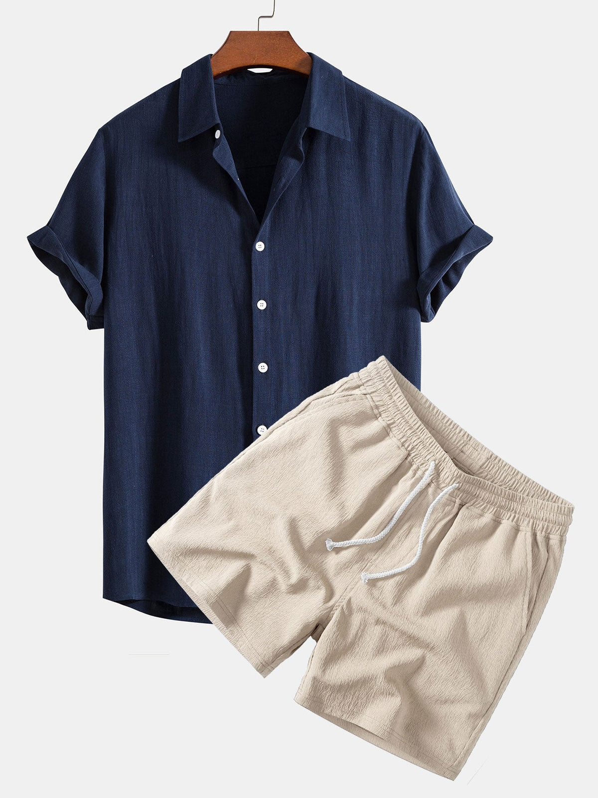 Xavier | Camisa Lino-Rayón y Short - Azul Marino