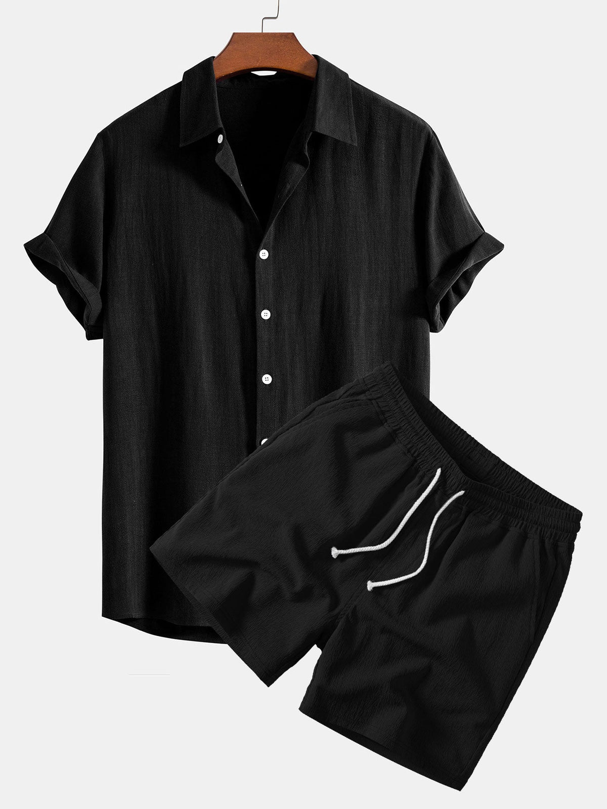 Xavier | Camisa Lino-Rayón y Short - Negro