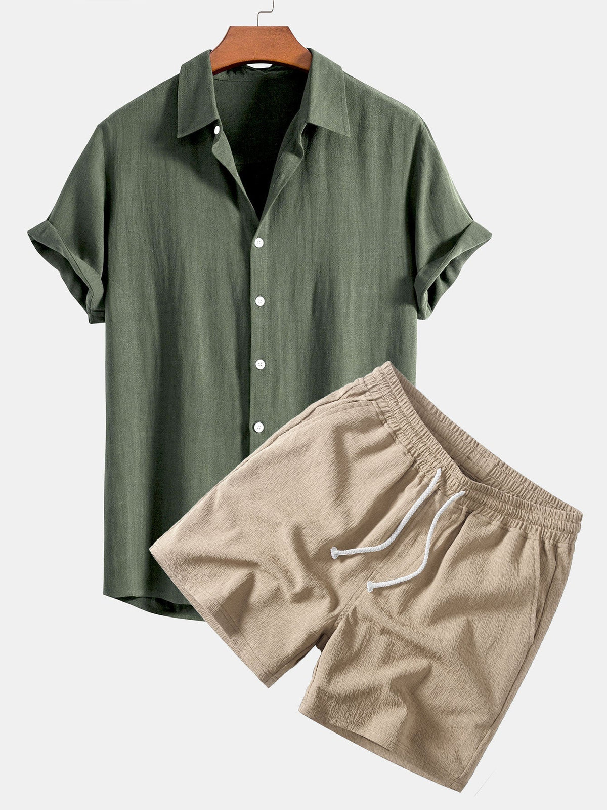 Xavier | Camisa Lino-Rayón y Short - Verde Oscuro