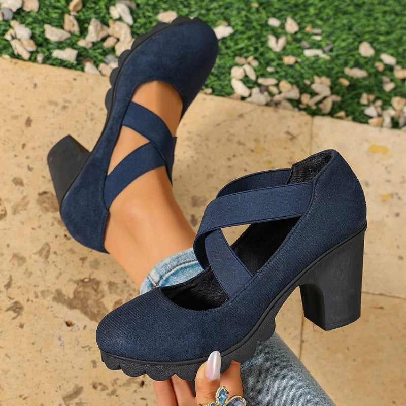 Liora - Zapatos Mary Jane Plataforma con Tiras Cruzadas y Tacón Grueso