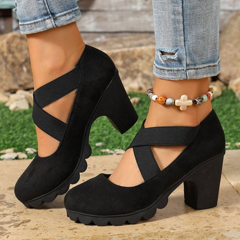 Liora - Zapatos Mary Jane Plataforma con Tiras Cruzadas y Tacón Grueso