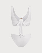 Blanca | Conjunto de bikini blanco con cuello en U y aberturas