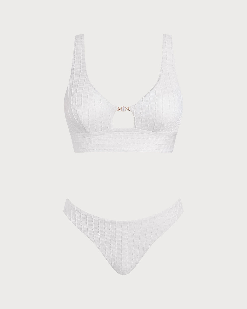 Blanca | Conjunto de bikini blanco con cuello en U y aberturas