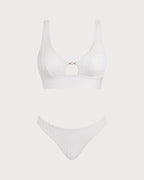 Blanca | Conjunto de bikini blanco con cuello en U y aberturas