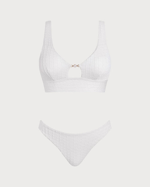 Blanca | Conjunto de bikini blanco con cuello en U y aberturas