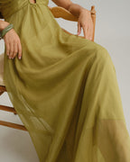Olivia | Vestido largo verde con fruncidos