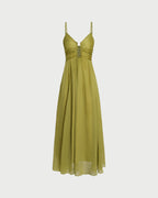 Olivia | Vestido largo verde con fruncidos