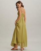 Olivia | Vestido largo verde con fruncidos
